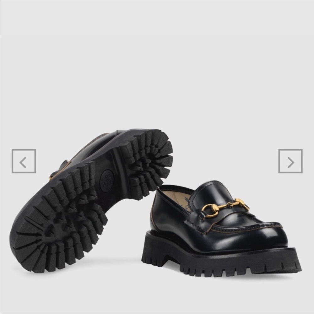 Gucci Harald Lug Sole Black Loafers with Gold Detailing - Picture 3 of 6